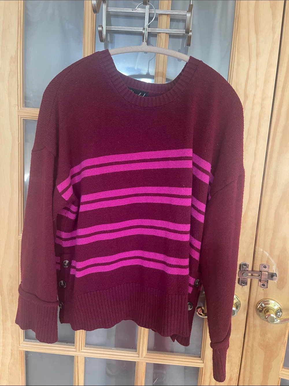 111. Marled Burgundy Sweater with Hot Pink Stripes